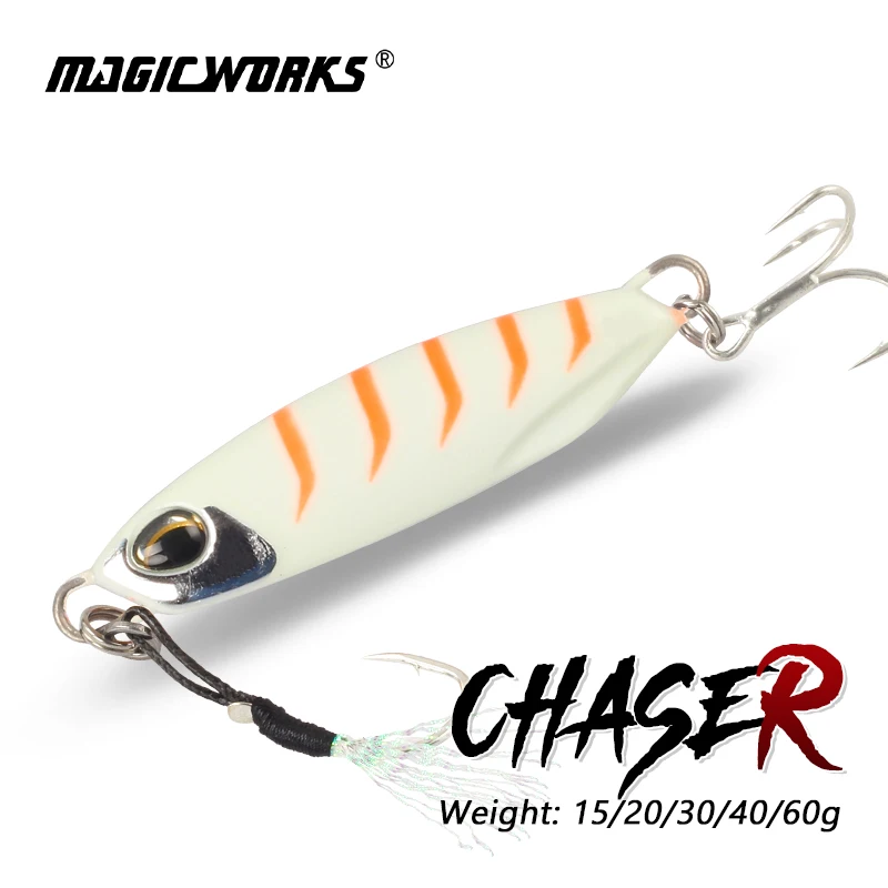 Señuelo de pesca con plantilla de Metal, trabajo mágico, 15g, 20g, 30g, 40g, 60g, Lucio, Wobbler, lubina, cebo Artificial, pesca, cuchara de Jigging de fundición lenta