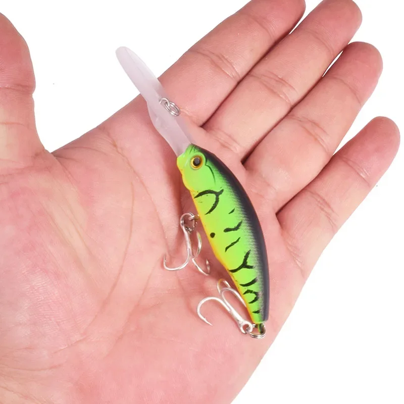 Señuelo de pesca Minnow de buceo, labios largos, 10cm, 8g, Wobblers flotantes, cebo duro Artificial con 6, 1 ud. # Gancho para Bass Pike Crankbait - imagen 2