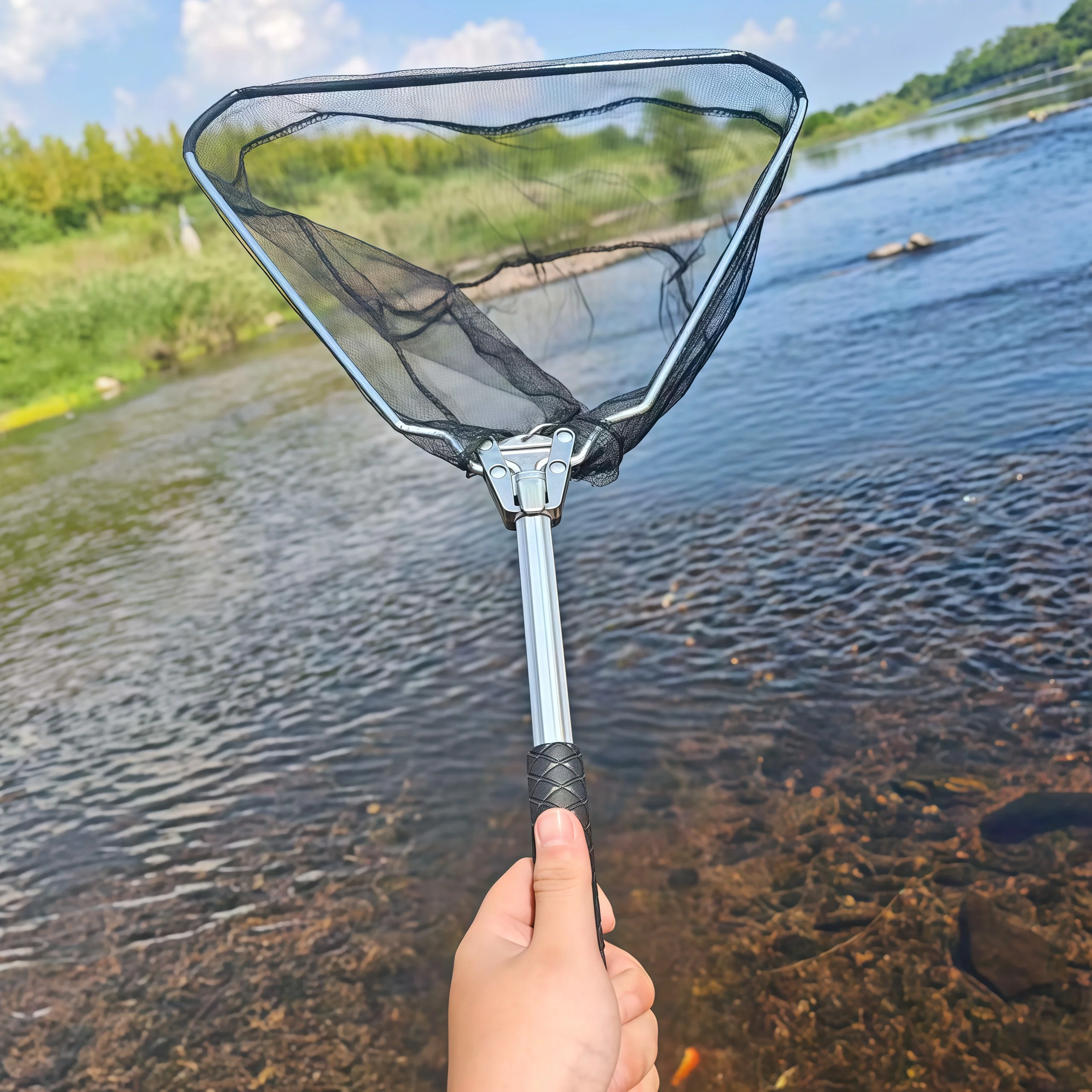 Red de Pesca plegable portátil, Material de aleación de aluminio, mango antideslizante, adecuado para aparejos de Pesca de agua dulce y salada - imagen 2