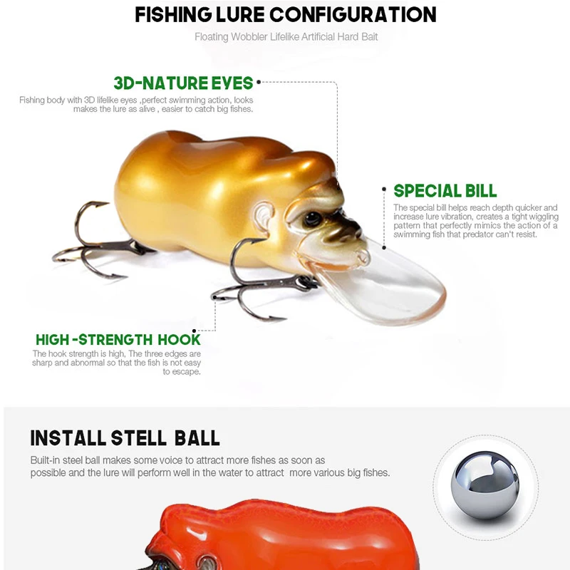 Señuelo de pesca de orangután, superficie superior del agua, cebo Artificial, Wobblers, Crankbait flotante de plástico para equipo de perca de lubina, 64mm, 14g - imagen 5