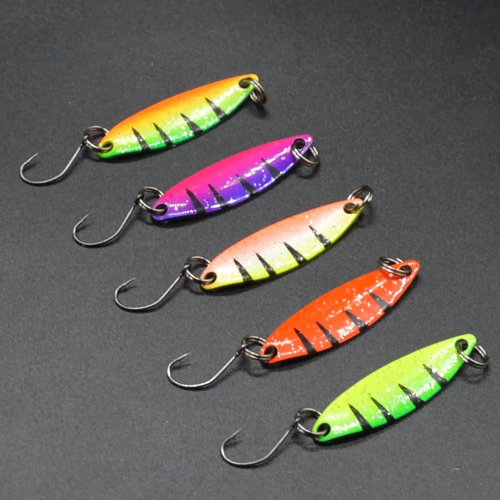 SWOLFY 5 uds 2G cuchara cebo lentejuelas puras señuelo de pesca pequeño Spinner cebo duro con un solo gancho plantilla corriente trucha aparejos - imagen 3