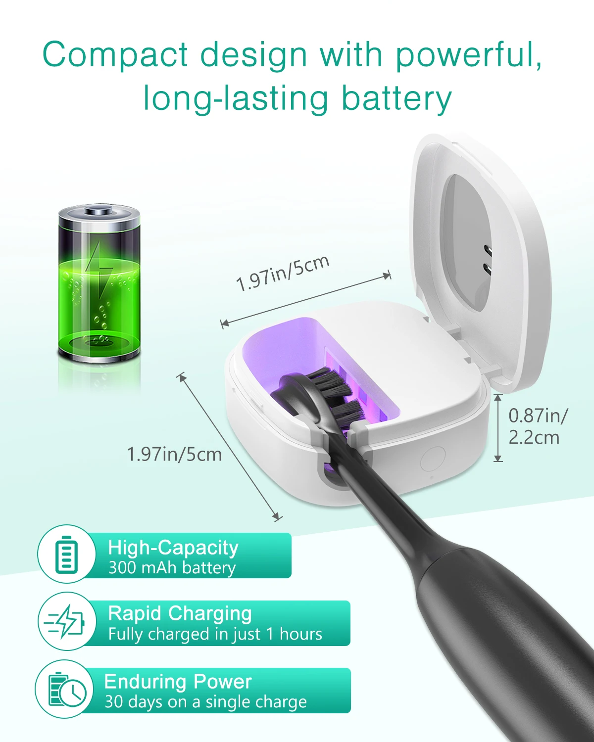 Esterilizador UV para cepillos de dientes recargable con secado - imagen 3