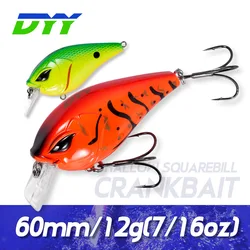 DYY-señuelo de pesca Crankbaits cuadrado, 60mm, 12g, sonajero flotante, pececillo, cebo duro Artificial para perca, Lucio, Señuelos de Pesca de lubina