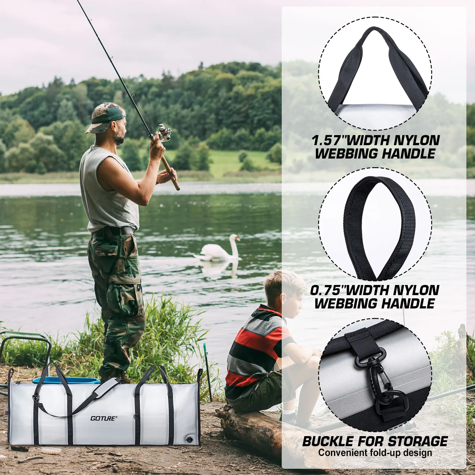 Bolsa enfriadora de pesca Goture, bolsa enfriadora aislada para peces vivos, frescura, retención de frío de 72 horas, bolsa de pescado de PVC impermeable plegable - imagen 2