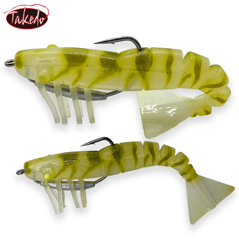 TAKEDO 90mm 8g 120mm 17g 3 unids/set TPR Drity gambas 2/0 5/0 VMC gancho señuelo de pesca de mar cebo de camarón Artificial señuelo de pesca suave