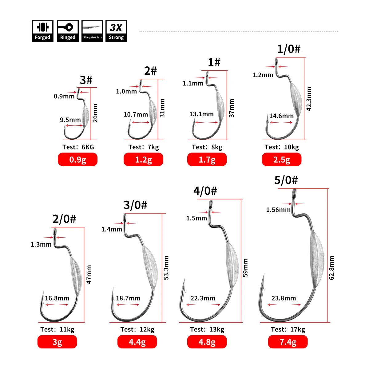 Anzuelos de pesca anzuelos afilados para señuelo suave anzuelo de manivela con plomo anzuelo ultraligero 3X anzuelo fuerte - imagen 2