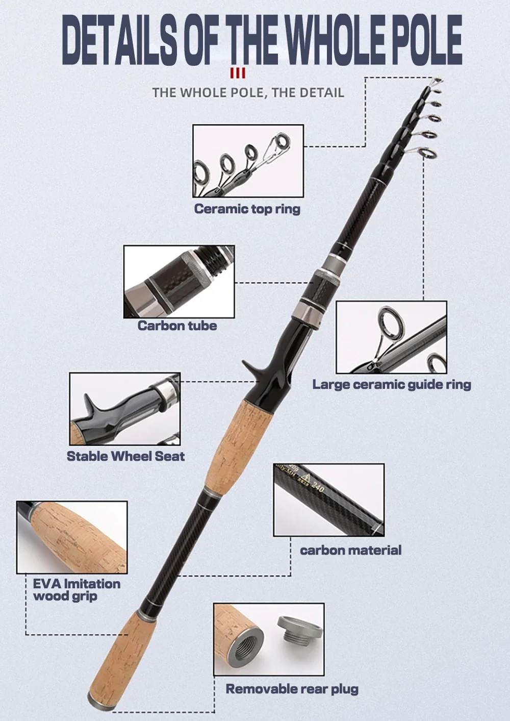 Carrete de pesca Ultra duro, accesorio totalmente metálico, relación de velocidad de fundición de cebo 7,2: 1/5.2:1, caña de señuelo telescópica 1,8 M-3,0 M, Conjunto Combinado Peche - imagen 4