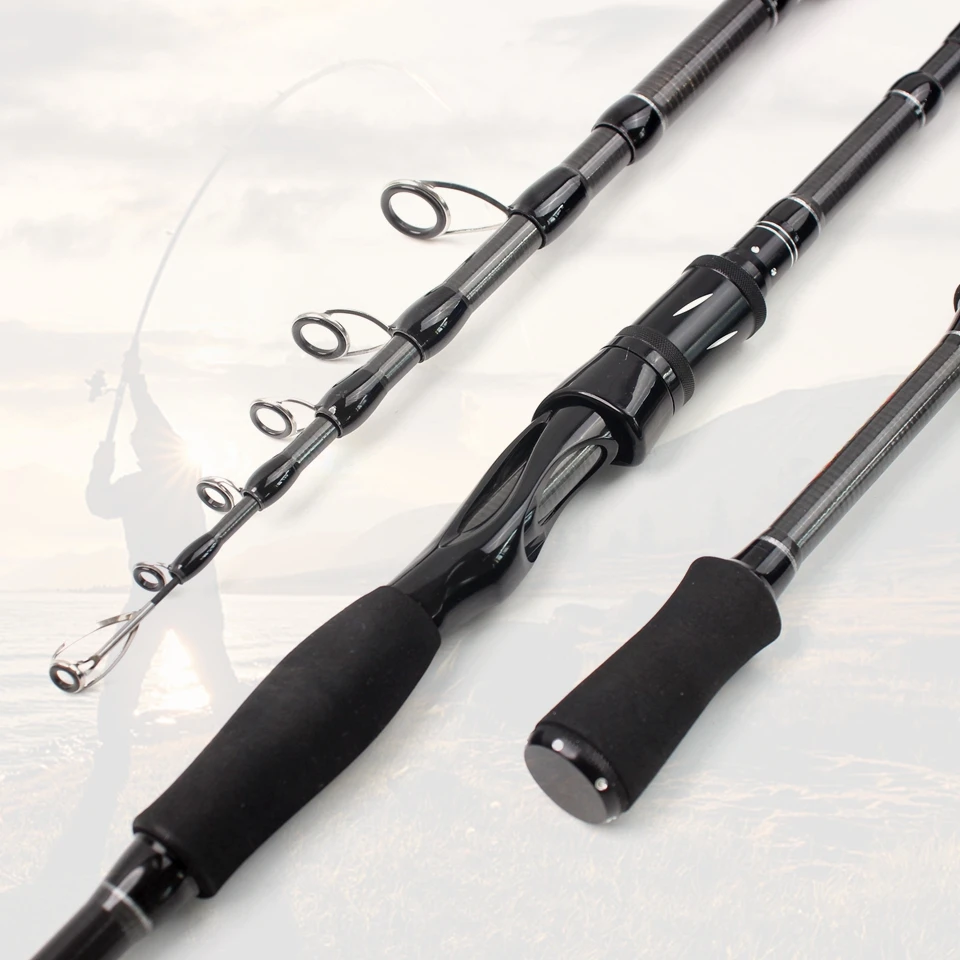 Nuevo 1,8 m 2,1 m 2,4 m 2,7 m caña de pescar de carbono 7-28g peso de señuelo caña giratoria telescópica caña de pescar de viaje portátil - imagen 2