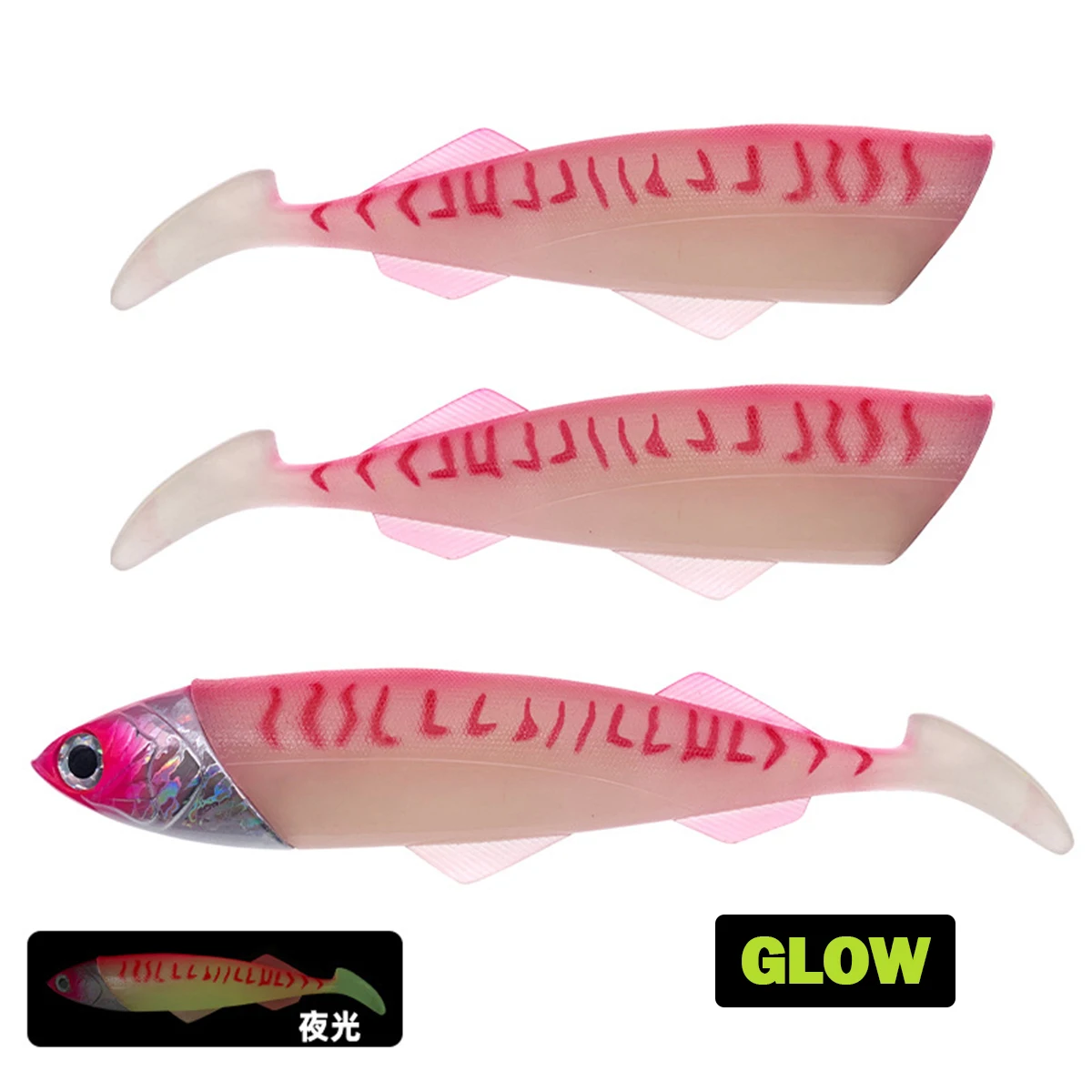 Cebo de deslizamiento grande, aparejos de pesca de agua salada, sábalo Swimbait, señuelo de gusano, pececillo negro, Softbait, atún, Mahi, Marlin, pesca de curricán - imagen 2