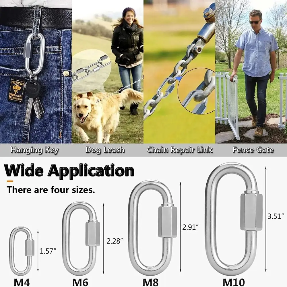 Cerradura D de enlace rápido de acero inoxidable, mosquetón ovalado multifuncional en forma de D, bloqueo de tornillo, gran capacidad de carga - imagen 5