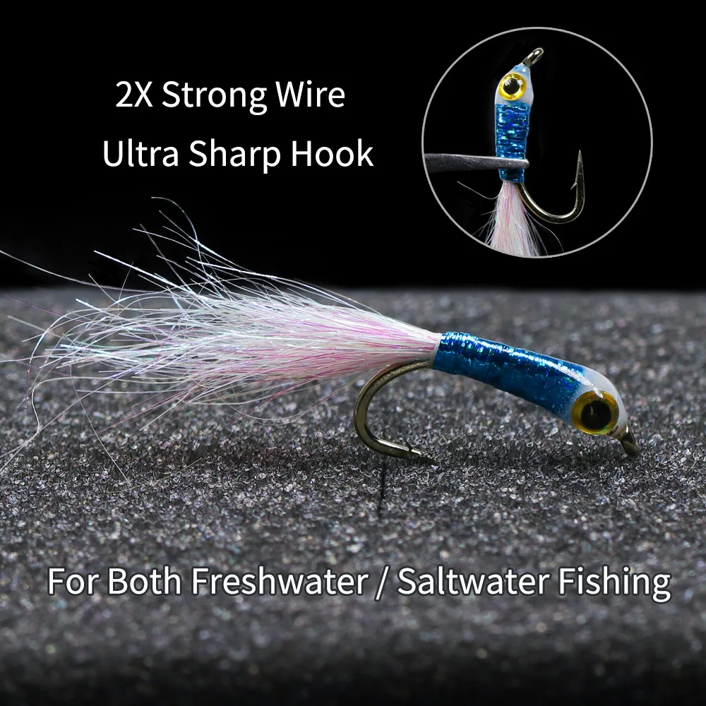 Bimoo 6 unids/caja epoxi Minnow Streamer Fly # 8 # 10 # 12 azul Flash Gliss cuerpo hielo doblado cola trucha bajo perca Jig señuelo cebo - imagen 5