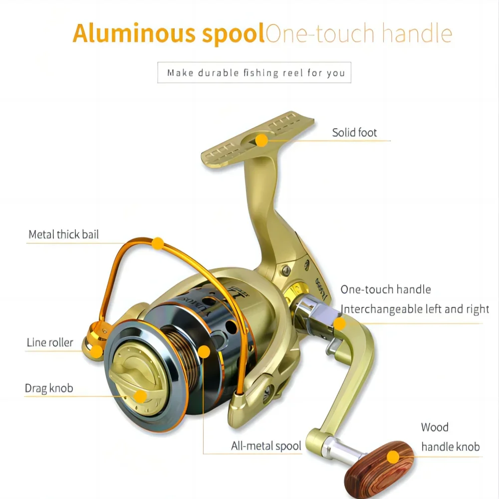 Carrete de pesca giratorio JX serie 1000-7000, relación de transmisión 5,5: 1, copa de línea de Metal duradera, aparejos de agua dulce y salada para carpa - imagen 4