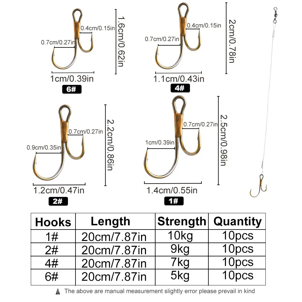 FTK 20cm 10 Uds hilo de pescar de acero antimordida líder de alambre de acero ganchos dobles correa de núcleo de plomo accesorio de pesca de alambre de pesca - imagen 3