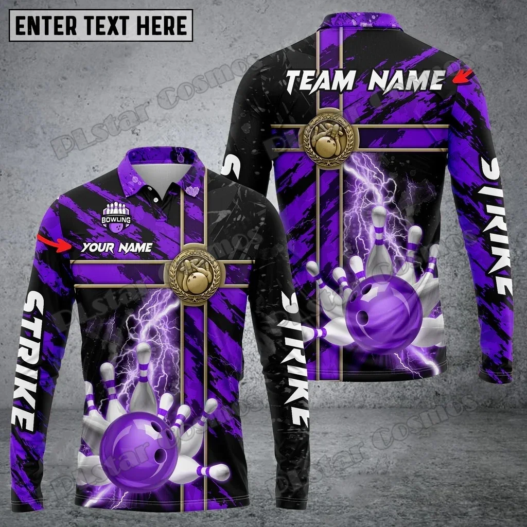 Bolos y alfileres relámpago en cráneo nombre personalizado 3D impreso hombres Polo de manga larga otoño Casual Polo Unisex PLP84 - imagen 5