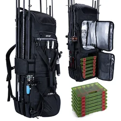 Goture-bolsa grande para aparejos de caña de pescar, 3 capas, 116L, 99x47x28cm, Oxford 600D con múltiples bolsillos, con capa aislante, bolsa para acampar y cazar