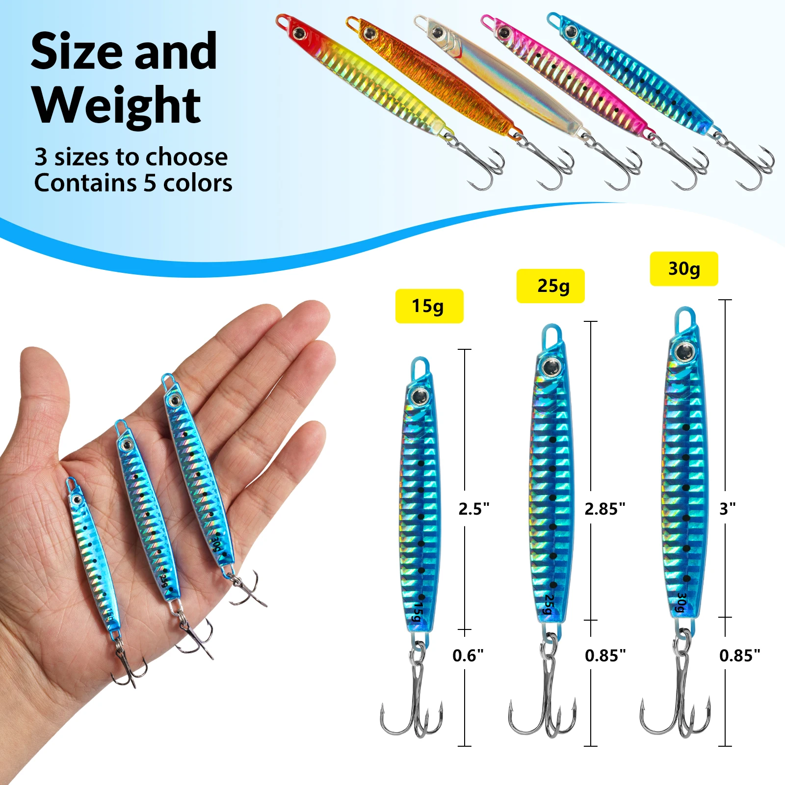 Señuelos de Cuchara THKFISH para Jigging – Anzuelo Triple 3D - imagen 2