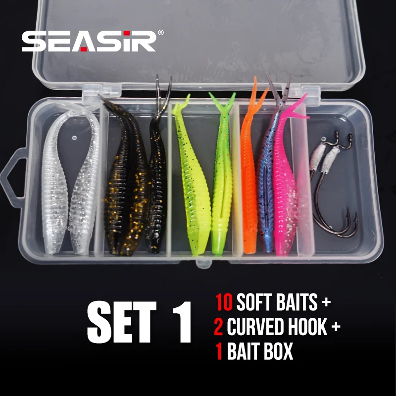 SEASIR Juego de Señuelos de Pesca blandos de 10 piezas, 12 piezas, 2 ganchos curvos, 8 colores, 1,8G, 7CM - imagen 2
