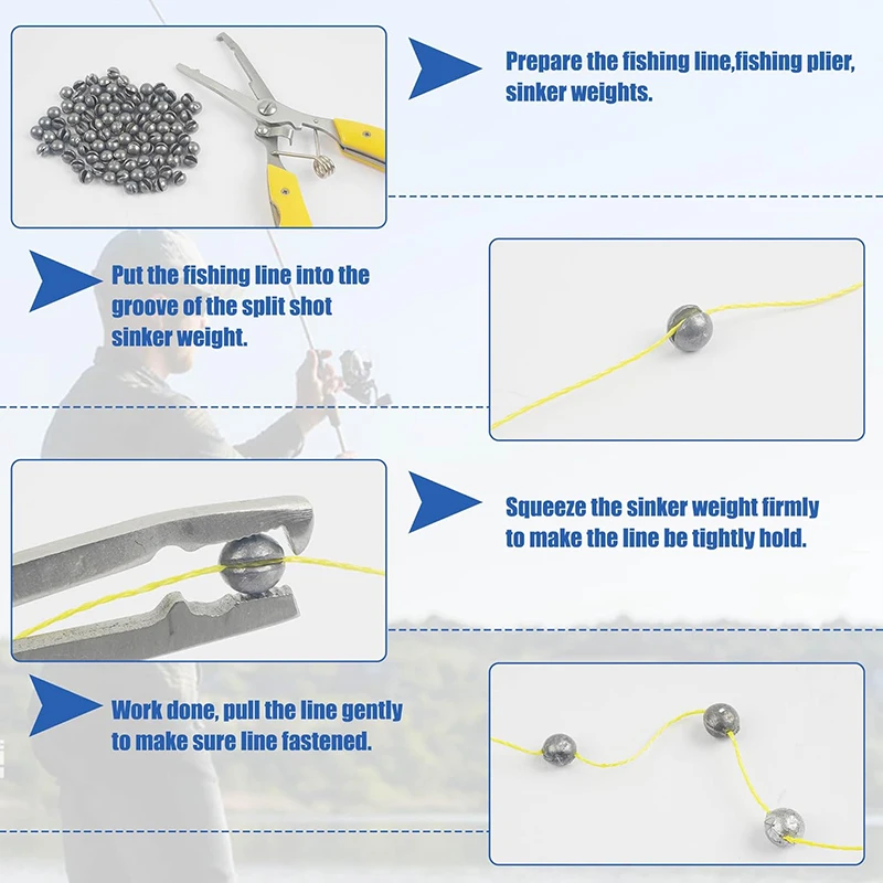 Juego de plomo de pesca de 205 Uds., mordida de tiro dividido, aparejos de pesca de peso de plomo, plomo de pesca de carpa, colgante de plomo abierto con caja azul - imagen 3