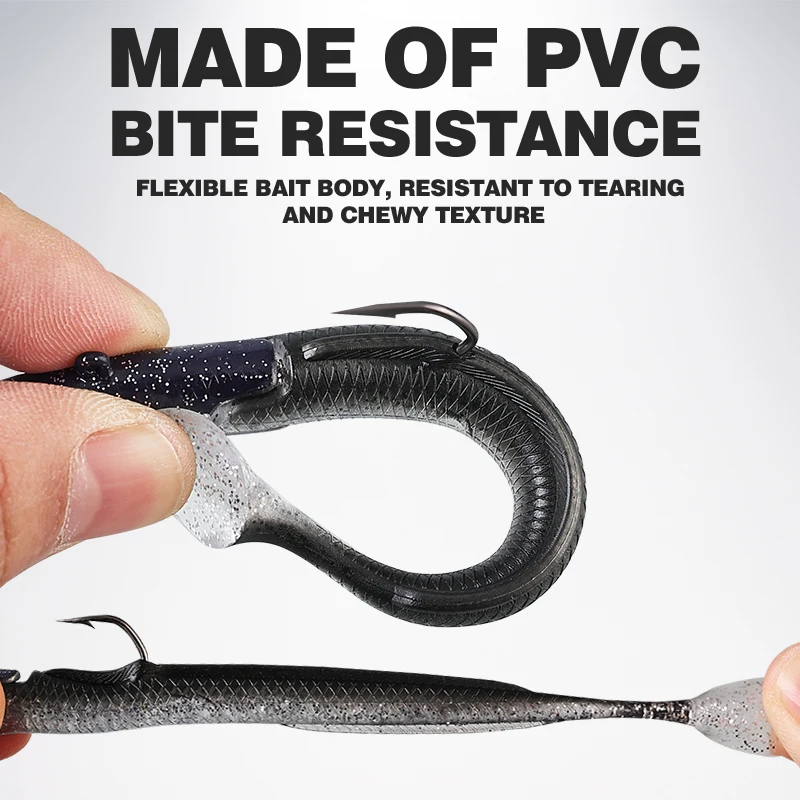 Juego de señuelos blandos de pesca, cola en T de Anguila luminosa, 12cm, 23g, cabeza de plomo de hundimiento lento, cebo de simulación Artificial para lubina/trucha - imagen 3