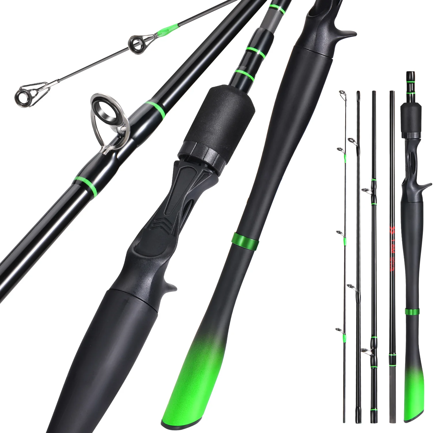 Sougayilang 1,8 m-2,4 m caña de pescar giratoria de fibra de carbono 5 secciones caña de pescar carpa de agua dulce Lucio aparejos de pesca de lubina - imagen 2