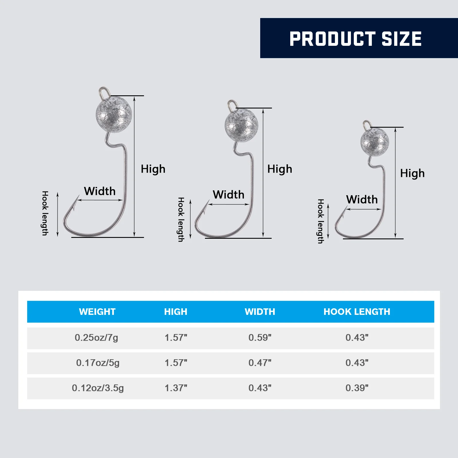 GOTURE 50/caja anzuelo de cabeza grande 3,5/5/7g gancho de cabeza de plantilla de bola redonda sin hierba cabeza de plantilla de vástago largo gancho de grupo de señuelo suave, tiene púas - imagen 2