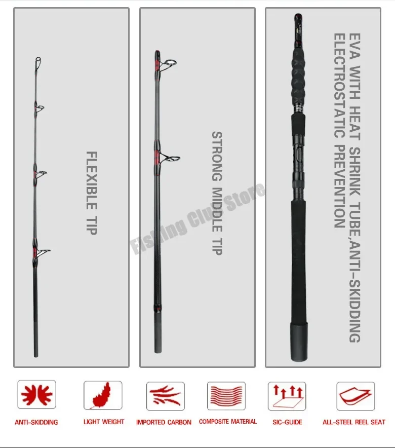 Caña de pescar de 20-50Lb, 1,8-2,7 m, 3 secciones, caña giratoria de Baitcasting, prueba de 20kg, caña de viaje de fundición de señuelo de peso pesado, regalo - imagen 4