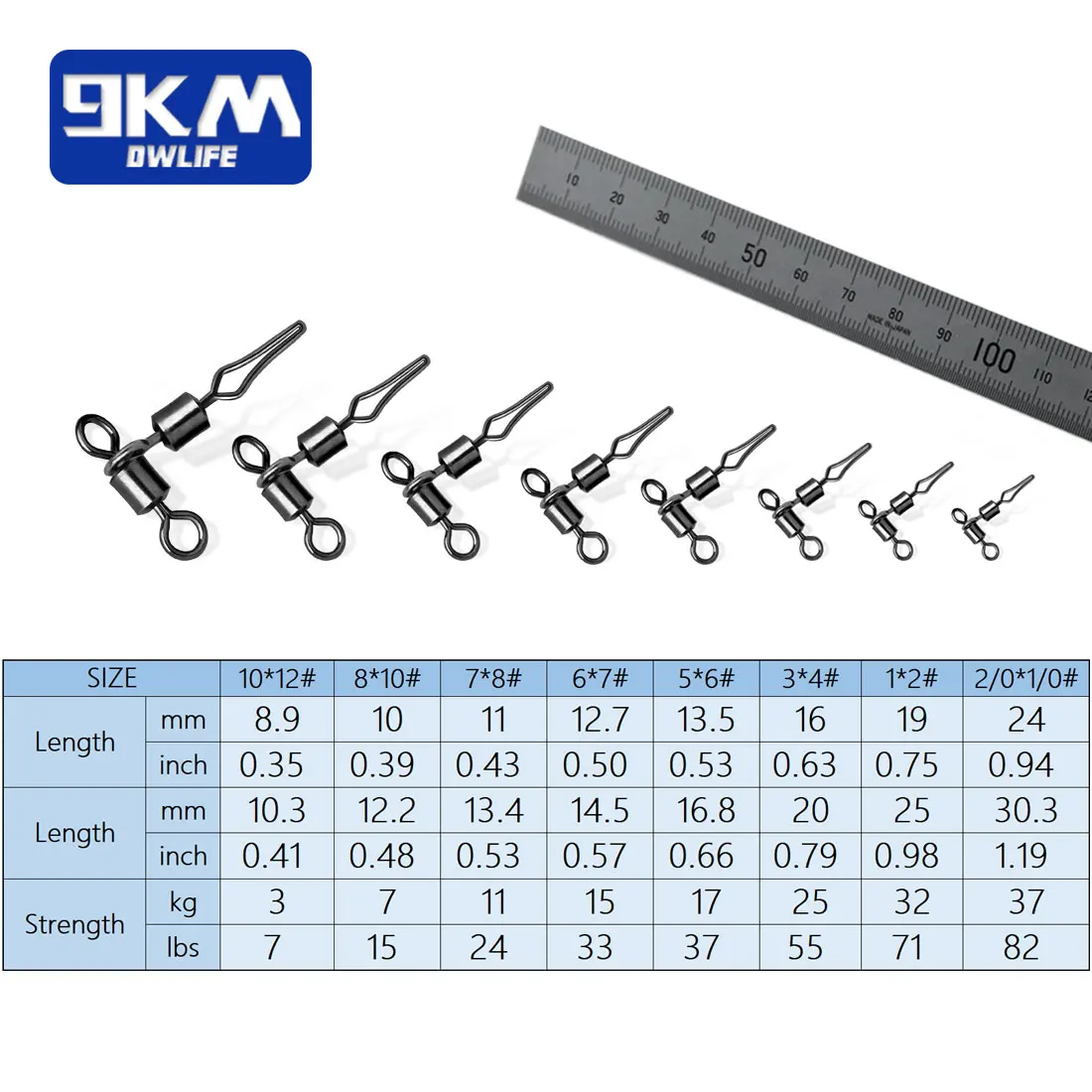 Giratorio de pesca de 3 vías, 9KM, 25 ~ 100 Uds., para aparejo de pesca de bagre, conector rápido, Clip giratorio para pesca en agua salada - imagen 2