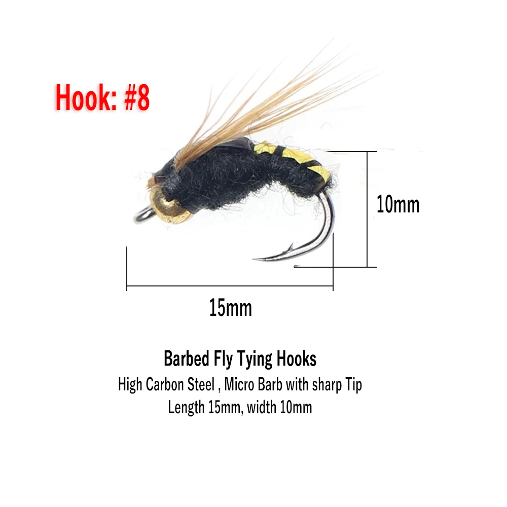 WIFREO-señuelo de pesca de insectos biónicos de hundimiento rápido, cabeza de cuentas de piezas, moscas de Ninfa artificiales, anzuelo, gusano, trucha, 5/8/10 Uds. - imagen 3