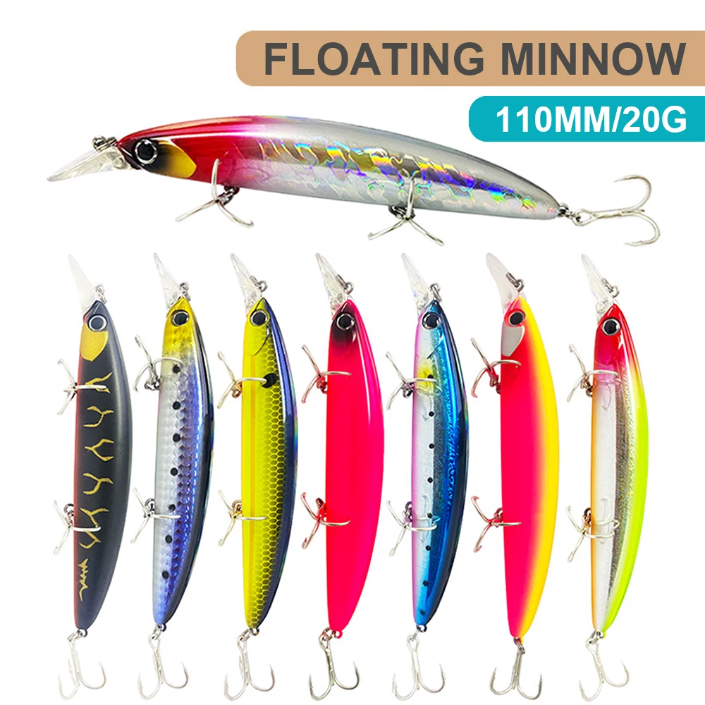 Señuelos de pesca de 11cm y 20g, pececillo flotante Wobbler, cebo duro Artificial de fundición larga, Jerkbait, accesorios de pesca de agua de mar MN618 - imagen 3