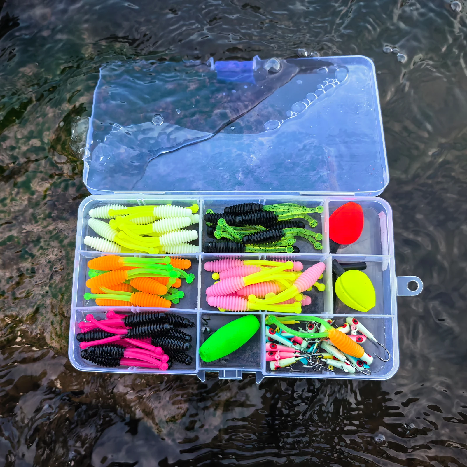 Kit de señuelos blandos Free Fisher con gusanos PVC dobles – Vástago y plomos