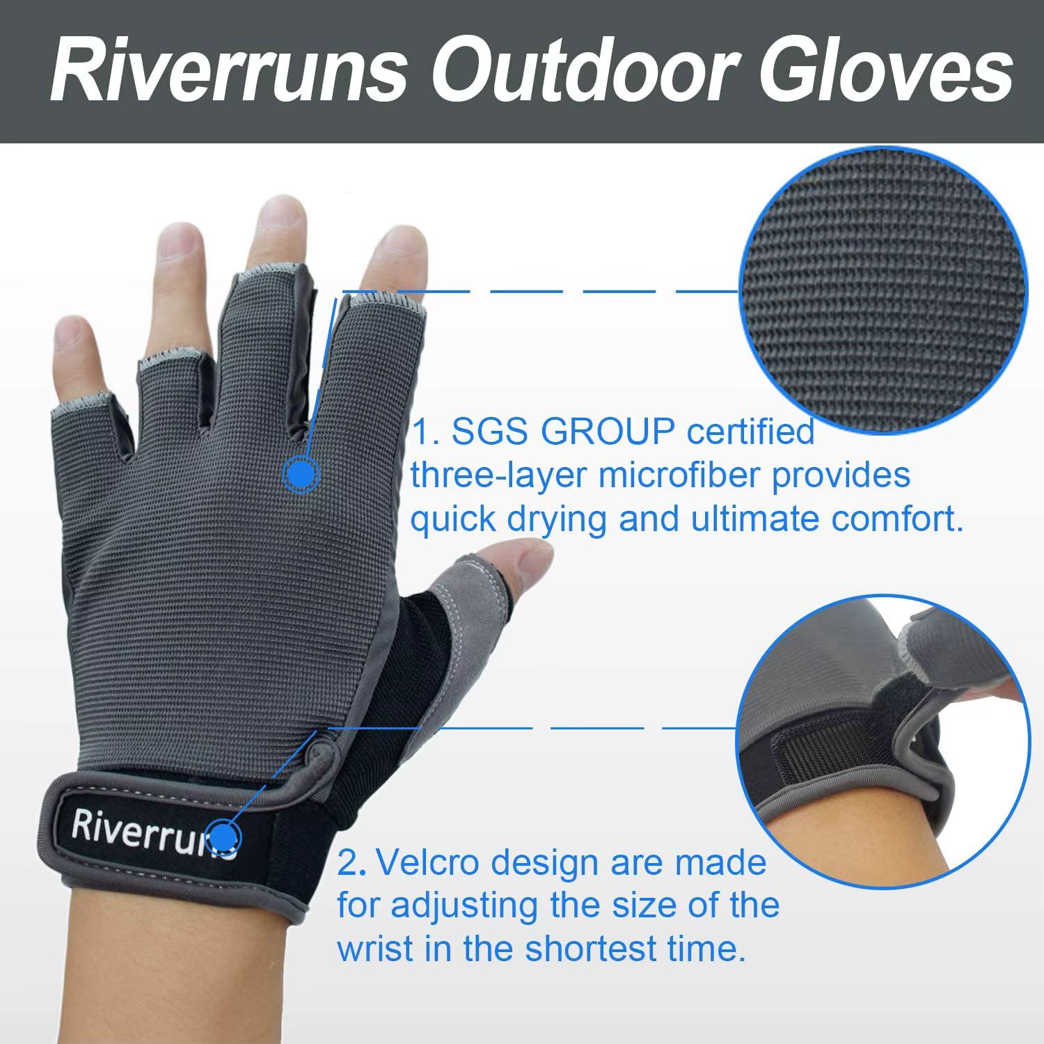 Aventik-guantes de pesca antideslizantes, transpirables, sin dedos, protección solar, pesca al aire libre, navegación, ciclismo y senderismo - imagen 3