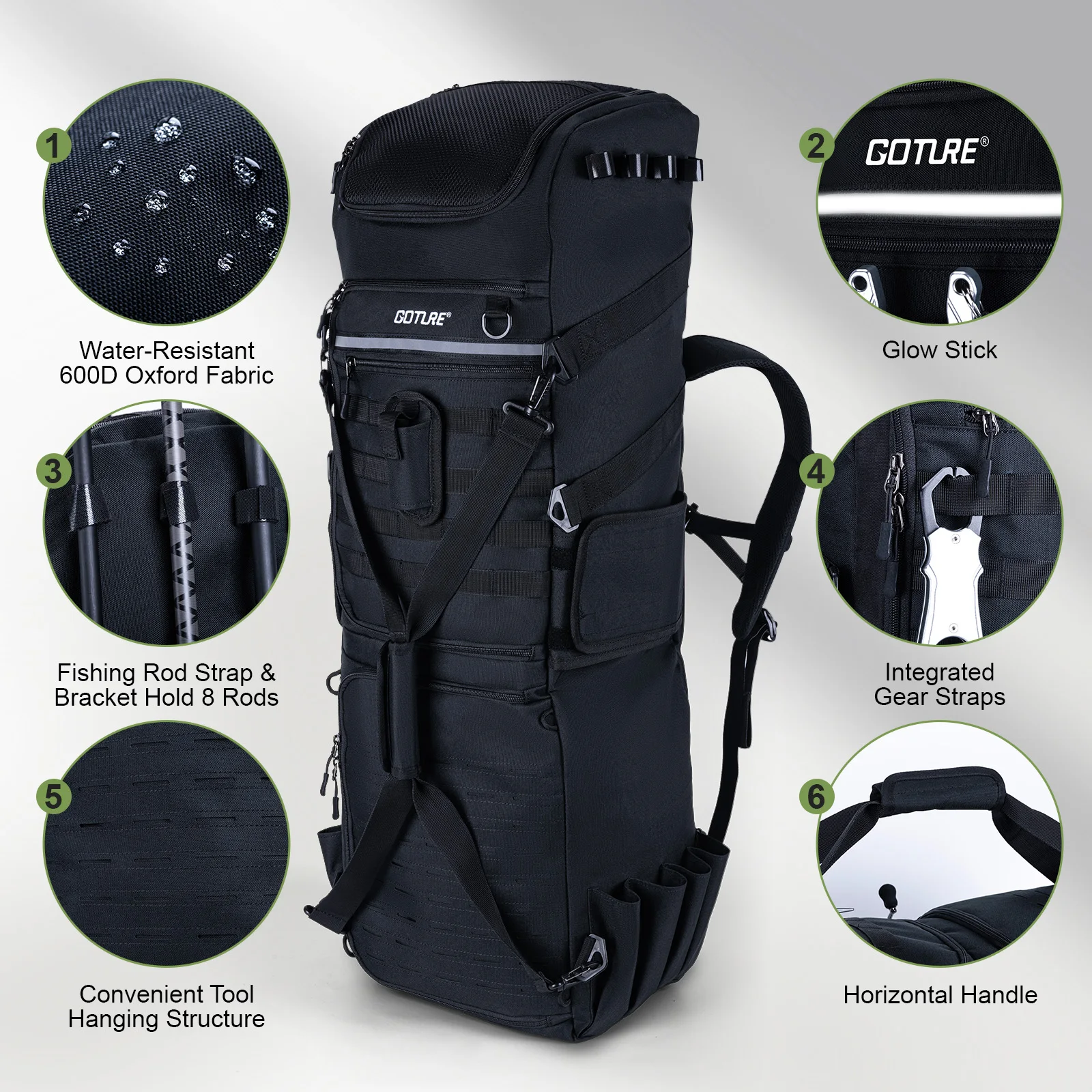 Goture-bolsa grande para aparejos de caña de pescar, 110L, 3 capas, multibolsillo, 99x47x28cm, 600D Oxford con capa aislante, bolsa para acampar y cazar - imagen 2