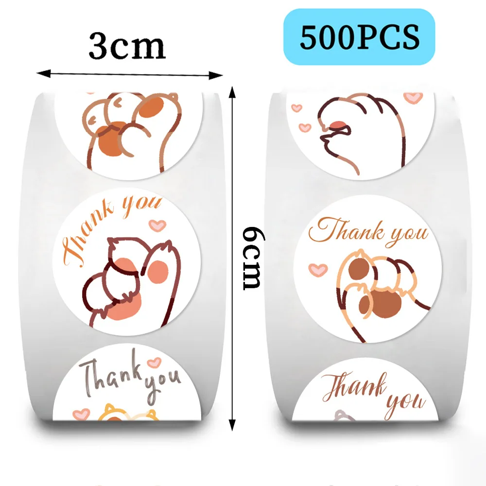 500 uds/rollo de pegatinas de grafiti de dibujos animados con cierre de sobre de agradecimiento de garra de gato, pegatina de botellas para teléfono, guitarra, portátil, Notebook, regalo - imagen 2