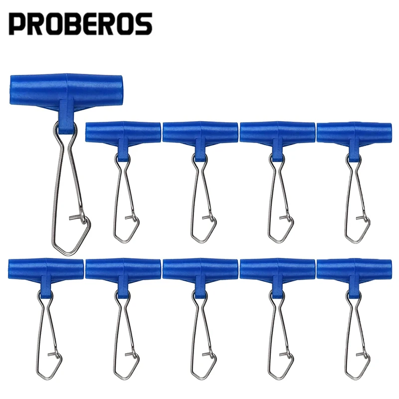 PROBEROS-anzuelo de pesca a presión de cambio rápido, Clip fácil con mango azul para aparejo de señuelo, sin necesidad de línea de corte, aparejos de acero inoxidable, 25 uds.