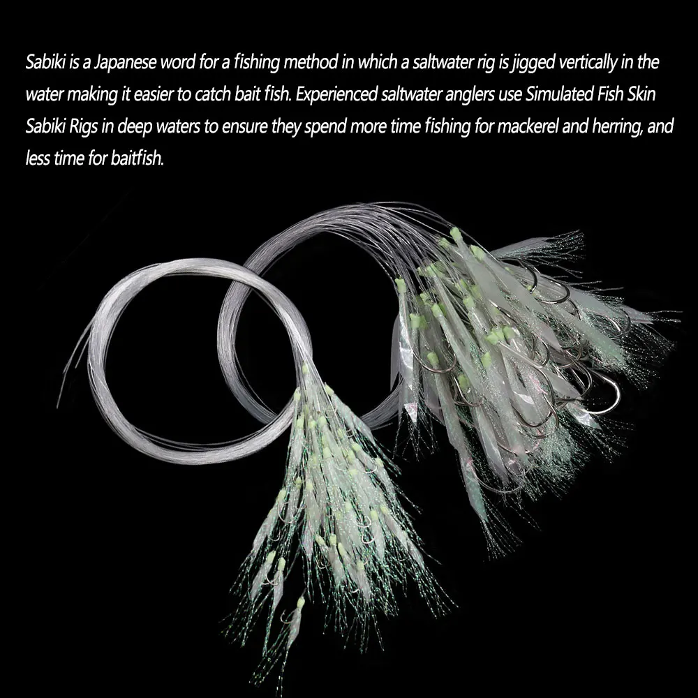Bimoo-anzuelos de cuerda para pesca en agua salada, señuelo de pesca en alta mar, piel de pez simulada luminosa, Sabiki, 50 unidades - imagen 4