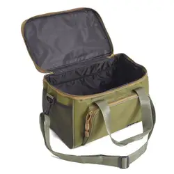 Bolsa de almacenamiento de señuelos duros para equipo de pesca de lona 600D, bolsa cuadrada con múltiples bolsillos y cremallera, correa de hombro ajustable, bolsa de aparejos de pesca portátil