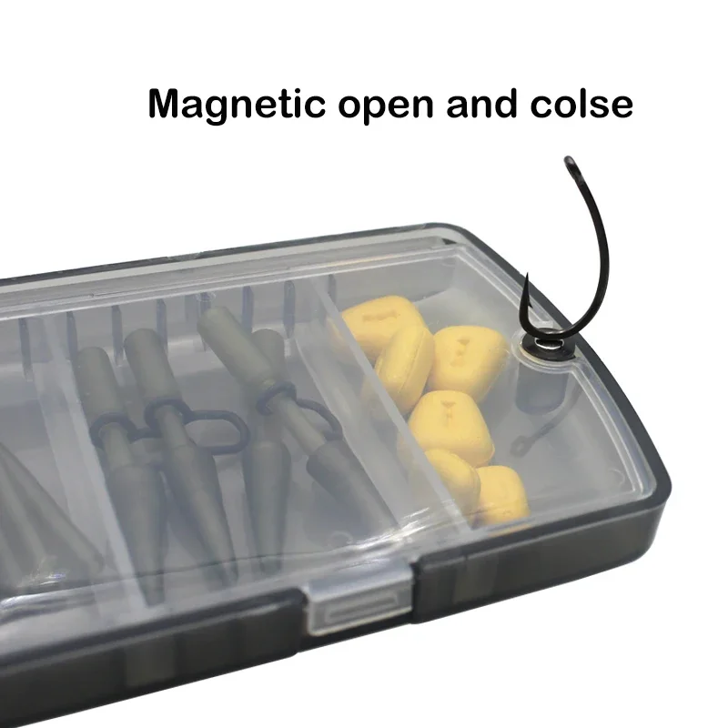 Caja de aparejos de pesca, 8 compartimentos, señuelo de pesca, gancho de cebo suave, estuche de almacenamiento, accesorios magnéticos desmontables para pesca de carpa - imagen 5