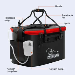 Cubo collapsible para peces vivos – Asa EVA y bolsillo lateral para pesca