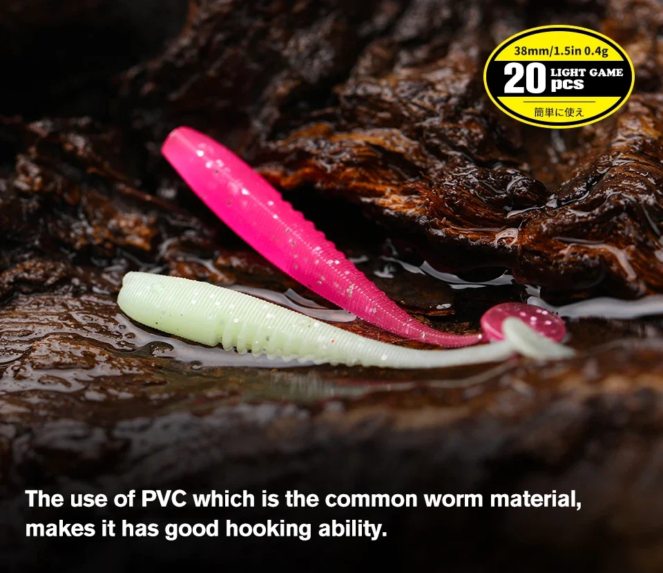 TSURINOYA 20 piezas cebo blando señuelo de pesca 38mm 0,4g T cola Wobbler pesca señuelo suave para Ajing Rockfish Bass Swimbait cebo de silicona - imagen 5