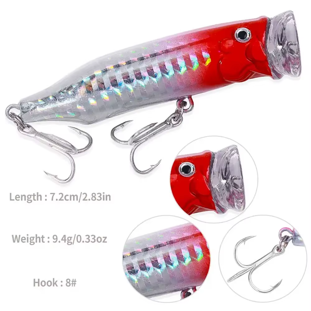 Popper Señuelo de superficie Bass y Carpa – Plástico Duro Artificial - imagen 2