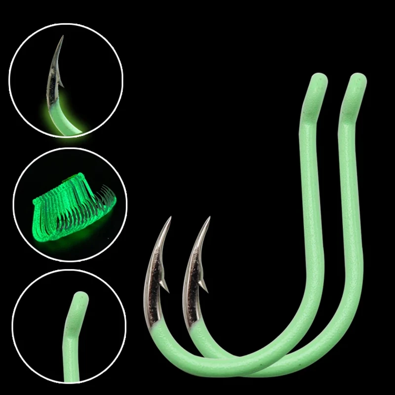 Anzuelos de pesca luminosos, 12/24 unids/caja, anzuelos fluorescentes para pesca nocturna de mar y agua dulce, aparejos de anzuelos para carpa