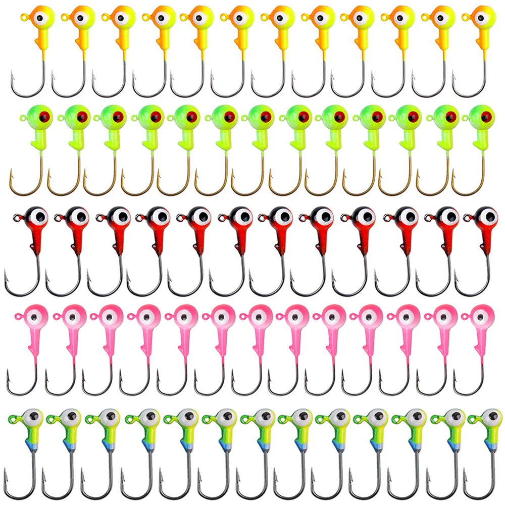 80 uds/50 uds/30 Uds anzuelo con cabeza de anzuelo de manivela con ojos dobles bola redonda cabeza de plantilla de plomo anzuelo de pesca para lubina trucha suave señuelos de gusano - imagen 3