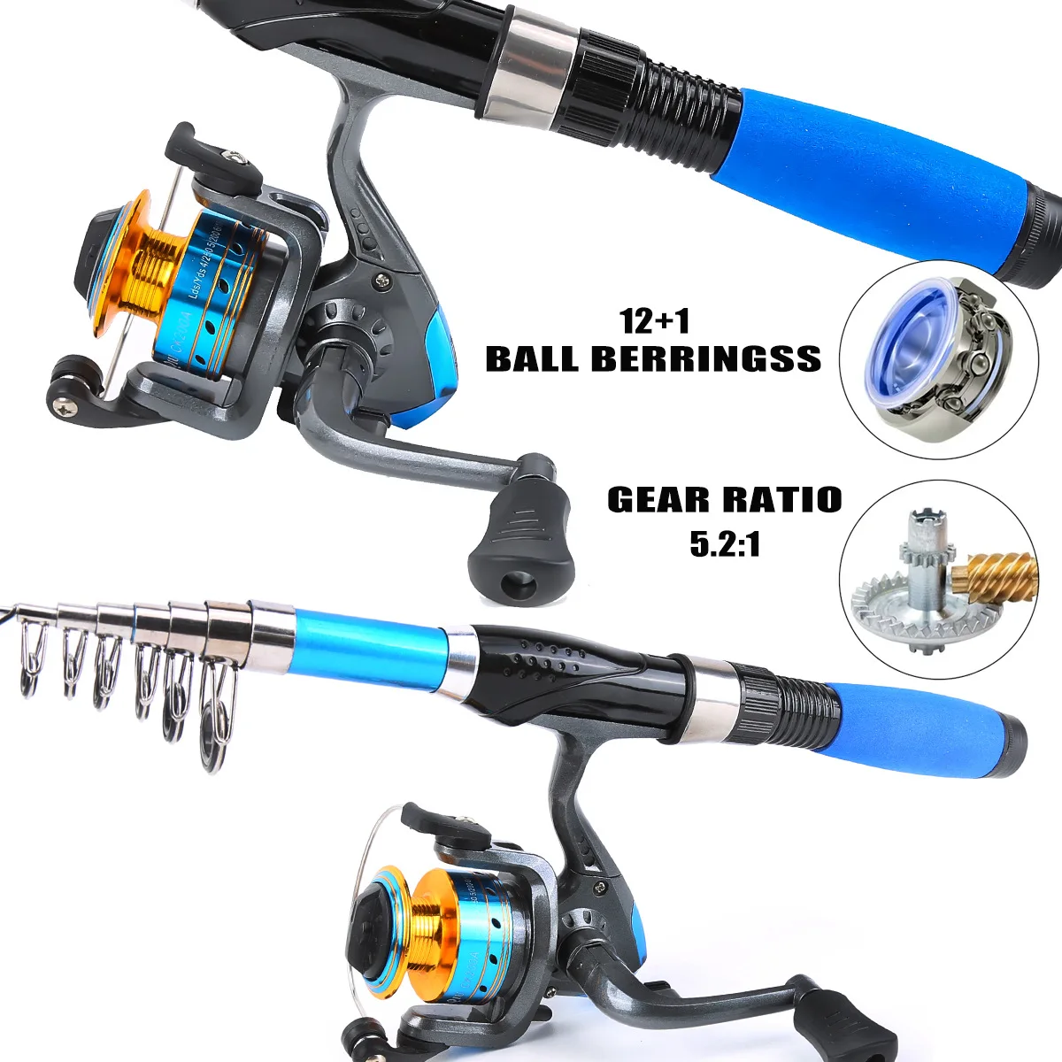 Kit de pesca con caña telescópica 1,7 m y carrete 5,2:1 para agua dulce - imagen 5