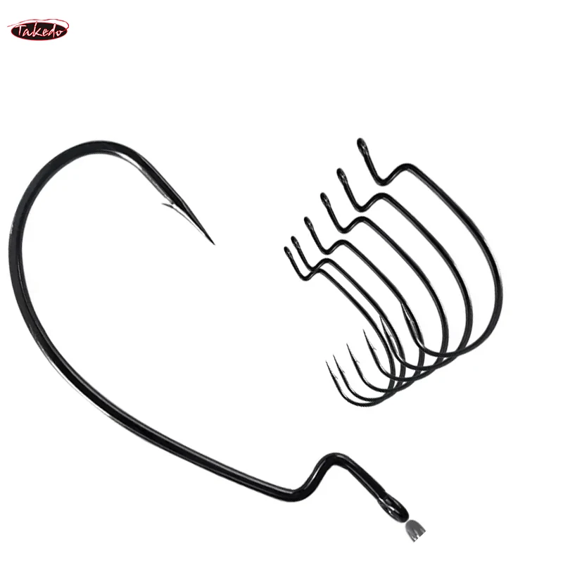 TAKEDO 3X 20 unids/caja fortalecer manivela anzuelo de pesca 9003 CD negro níquel K Jigging cebo Texas Rig gusano anzuelo carpa lubina anzuelo K - imagen 5