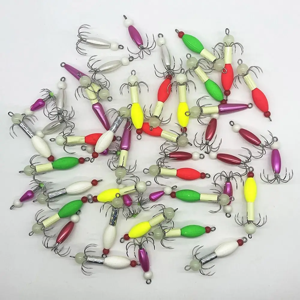 10 Uds 8 ganchos anzuelo de calamar con ojos de pez simulación luminosa pulpo cebo manga-pez madera noctilucente camarones señuelos - imagen 2