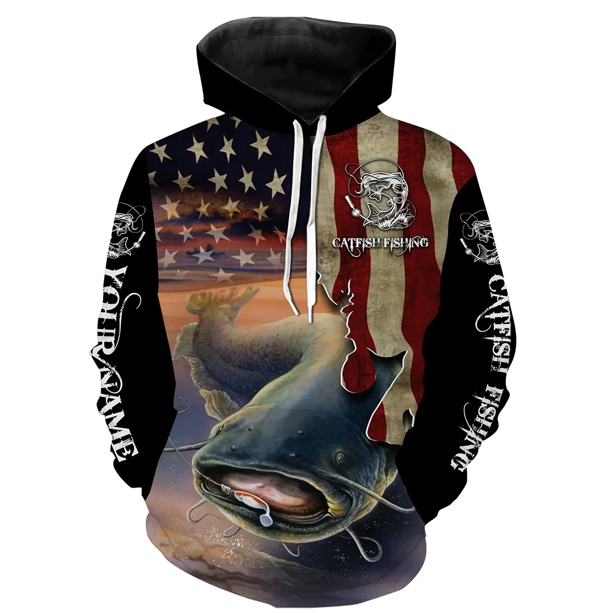 Sudadera con capucha personalizada patriótica para pesca de bagre con estampado 3D - imagen 2