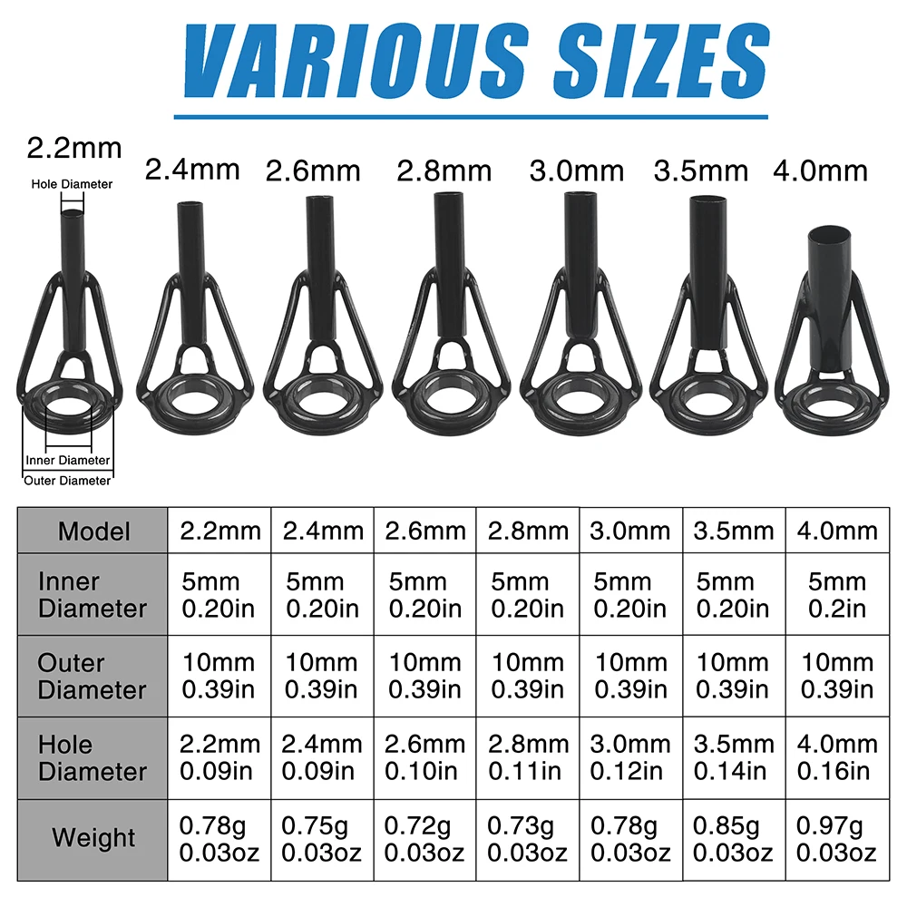 Kit de reparación de guías de punta de caña de pescar, marcos de acero inoxidable, anillo de cerámica, accesorios de aparejos de caña de pescar de fundición giratoria, 7 Uds./14 Uds. - imagen 2