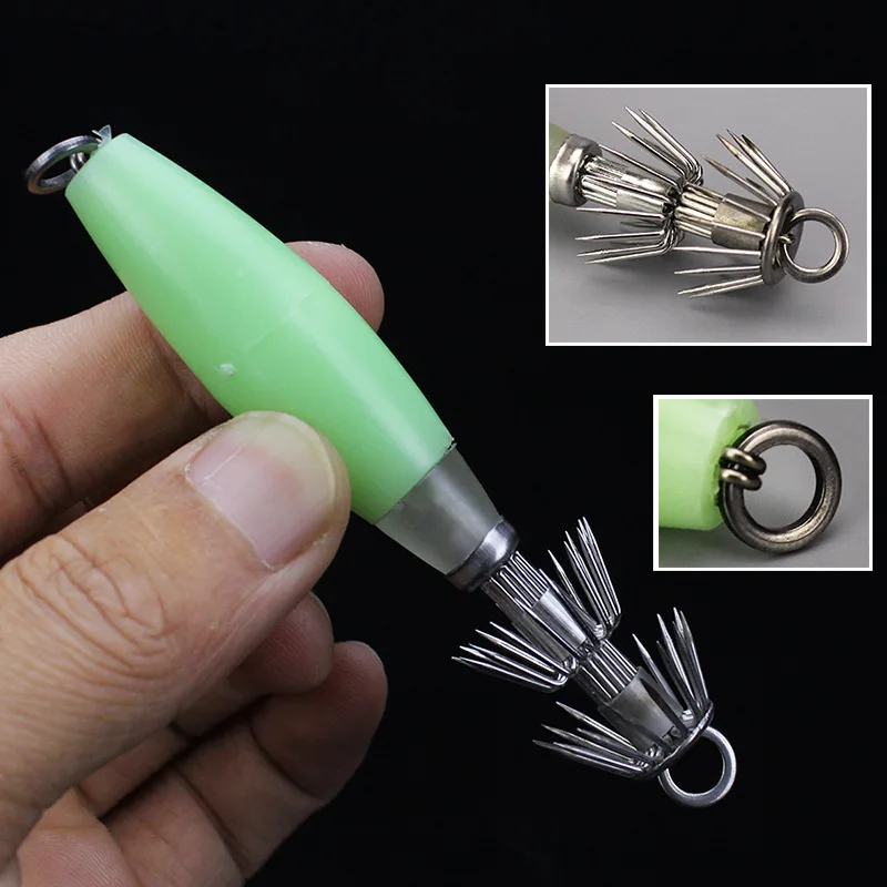 WEIHE-anzuelo duro de calamar de simulación luminiscente ABS, cebo falso de 10cm y 14g, equipo de pesca de doble gancho - imagen 2