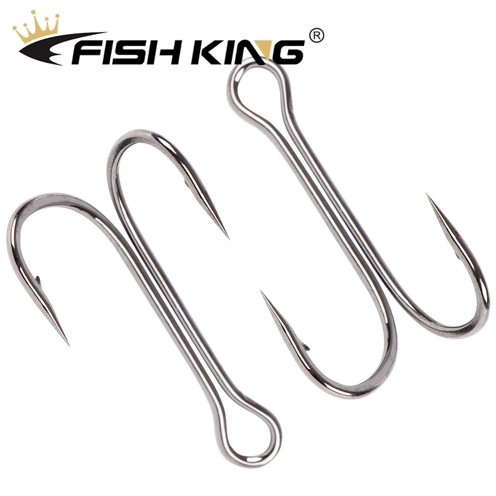 FISH KING 20 unids/pack anzuelos de pesca anzuelos dobles anzuelo de carpa con púas para señuelo de gusano suave anzuelos dobles de acero rico en carbono - imagen 5