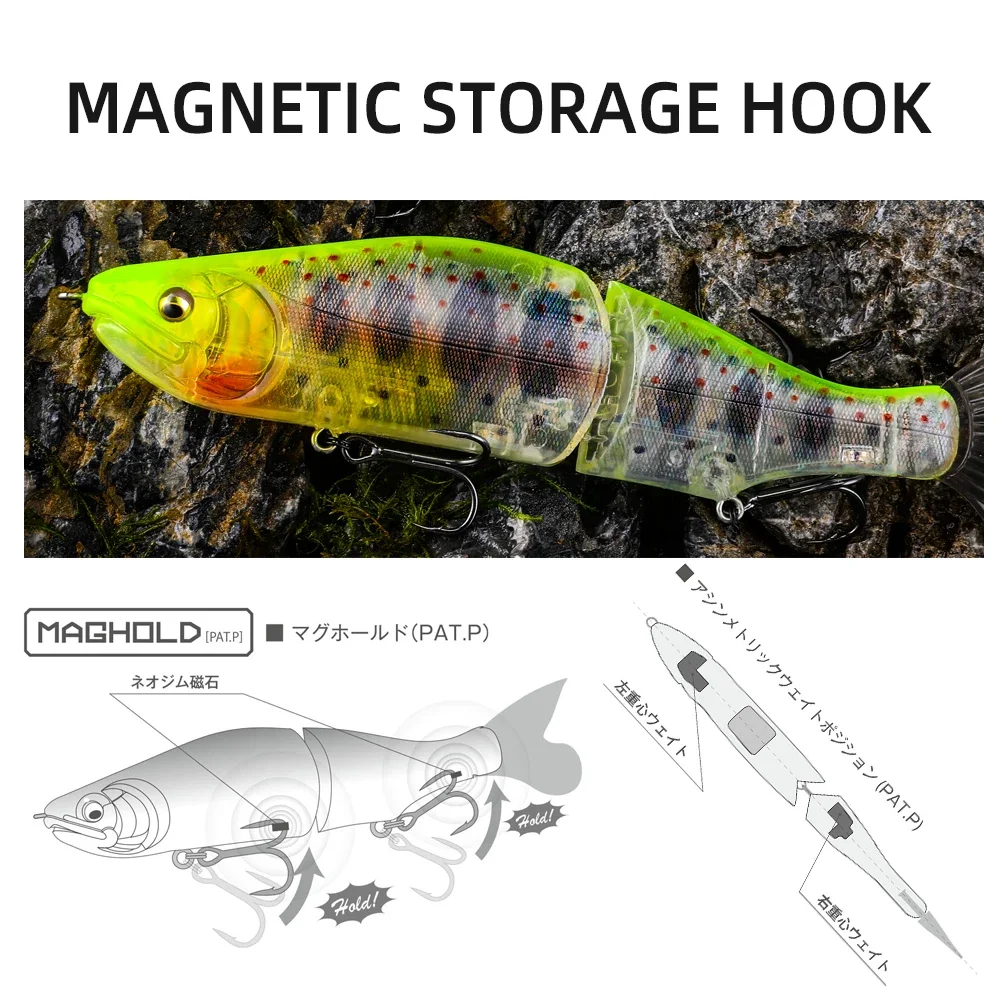TSUYOKI Glide bait Lures 185mm 64g Jointed Swimbait ABS Body With Soft Tail SwimBaits I-Slide 185 Glidebait to Target Big Bass - imagen 5